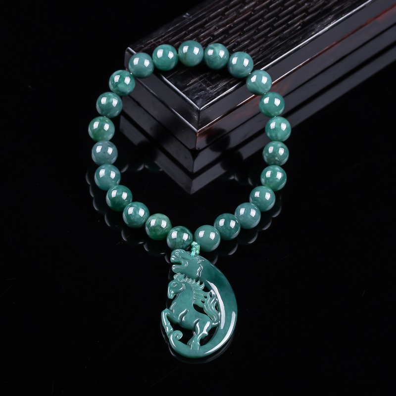 Jewelry & Watches Spółka Z Ograniczoną Odpowiedzialnością Sp Z Oo - Natürliches Jadeit Blauwasser-Tierkreiszeichen Pferdeperlen Handgeknüpftes Armband