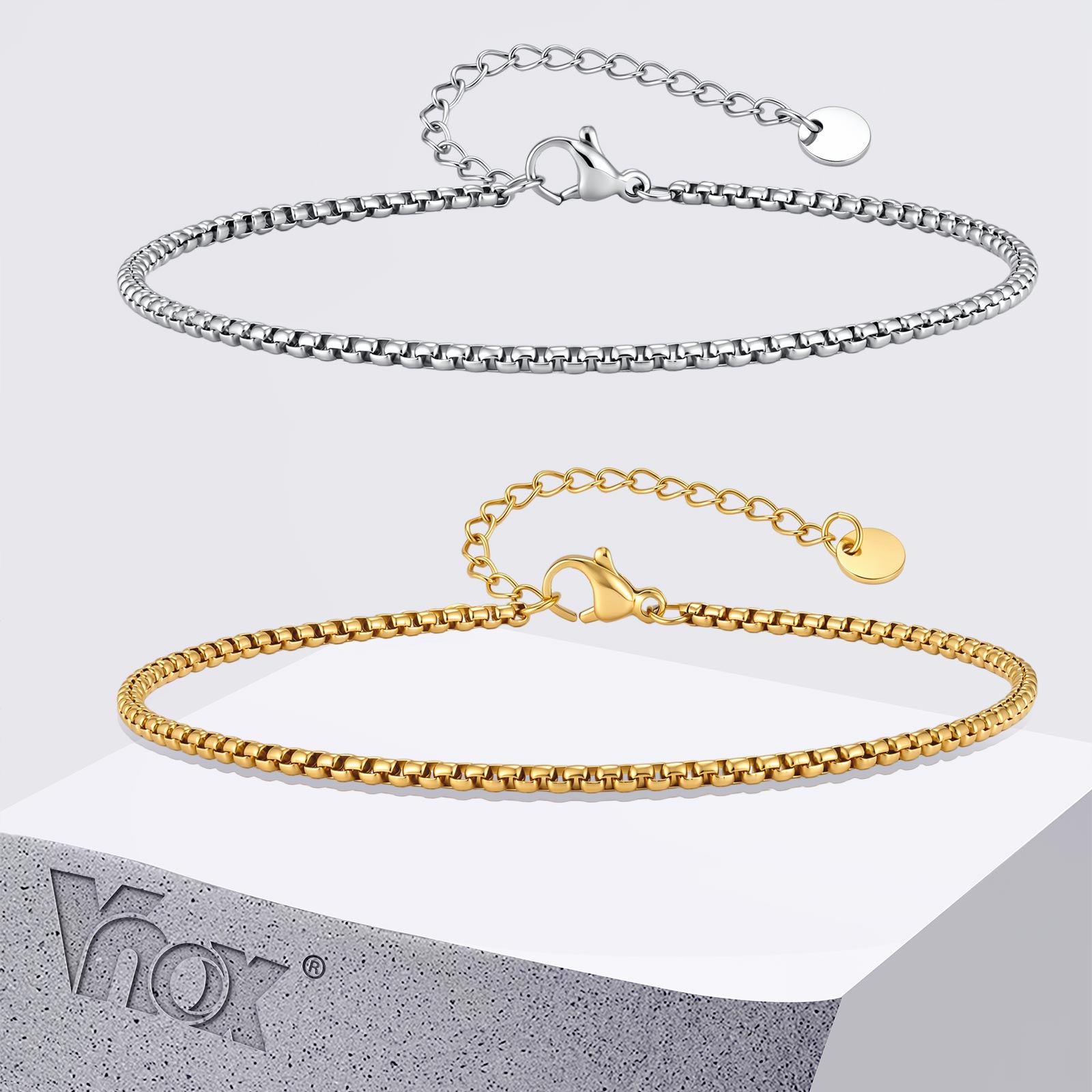 Jc Jewelry & Watches - Vnox Edelstahl-Kastenkettenglieder-Fußkettchen für Männer und Frauen,