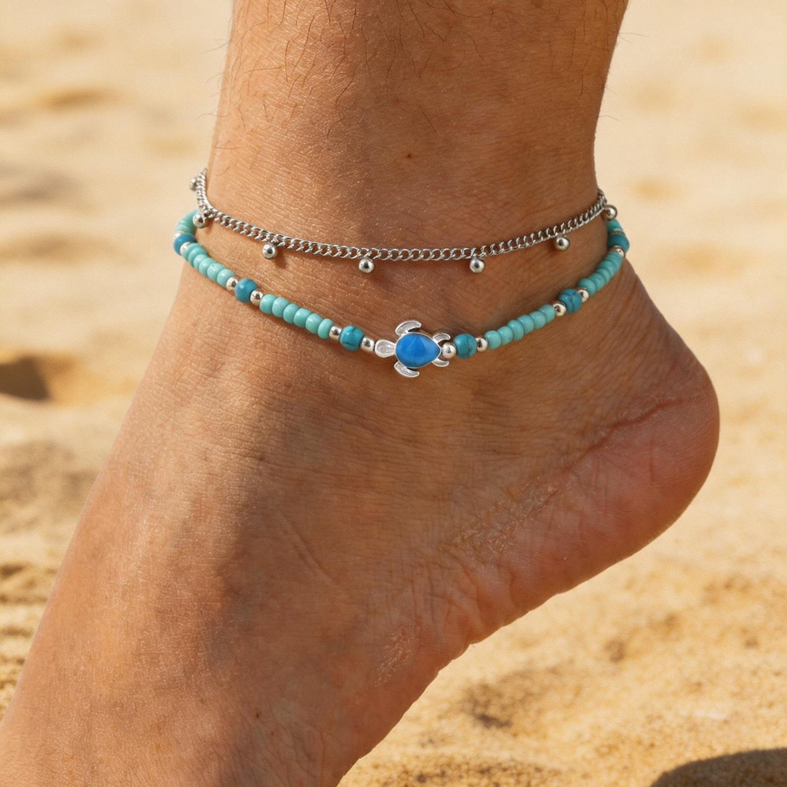 Jc Jewelry & Watches - Fußkettchen-Set aus Edelstahl mit Mehrschichtiger Satellitenkette