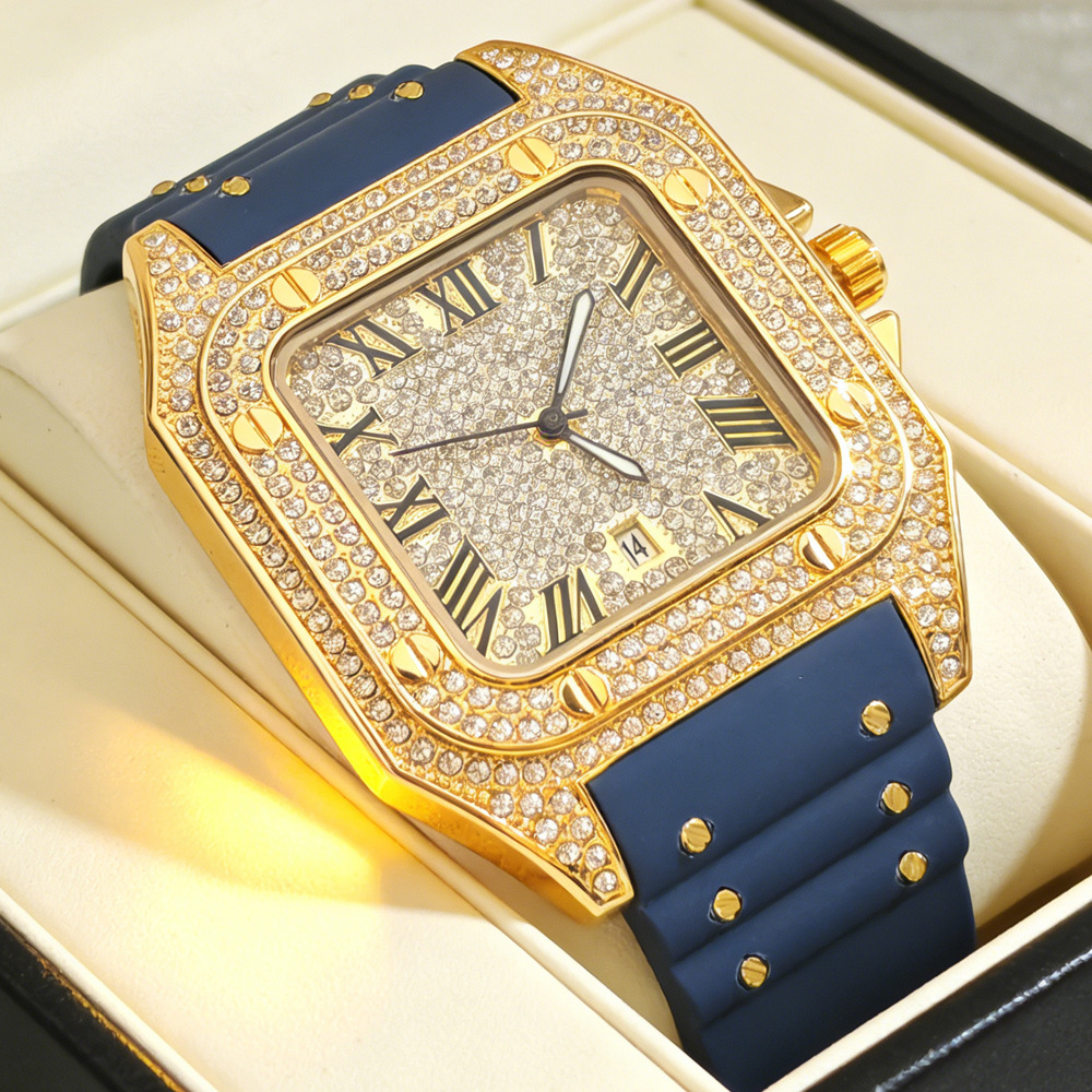 Jewelry Type Watches - Modische Quadratische Voll-Diamant Quarzuhr für Herren