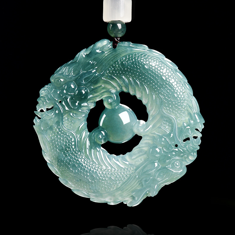 Jewelry & Watches Spółka Z Ograniczoną Odpowiedzialnością Sp Z Oo - Natürlicher echter Smaragd, blaue Wasserjade, Doppeldrachen-Markenanhänger,