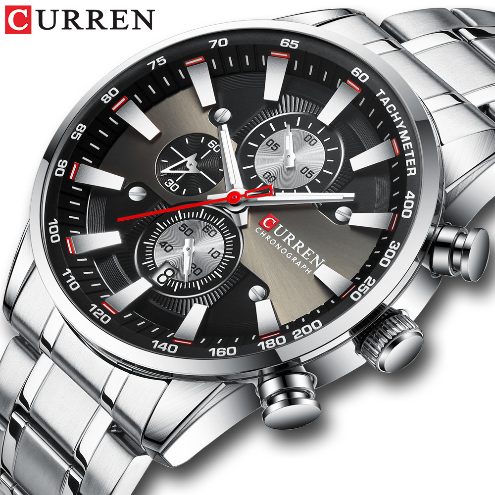 Jewelry Watches Silver - CURREN 8351 Herren-Quarzuhr, wasserdicht, Business-Kalender, Edelstahlarmband,