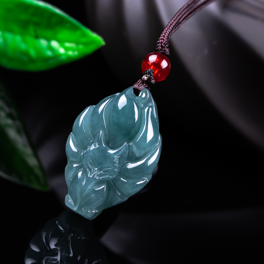 Jewelry & Watches Spółka Z Ograniczoną Odpowiedzialnością Sp Z Oo - Natürliche burmesische Jadeit-Fuchs-Anhänger-Halskette, Vintage-Accessoires, Edelstein, echter