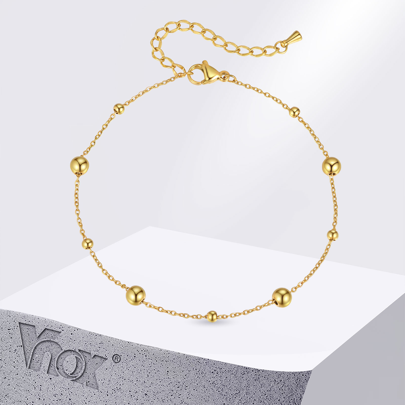 Jc Jewelry & Watches - Vnox Edelstahl-Fußkettchen mit kleinen Perlen, schlichte