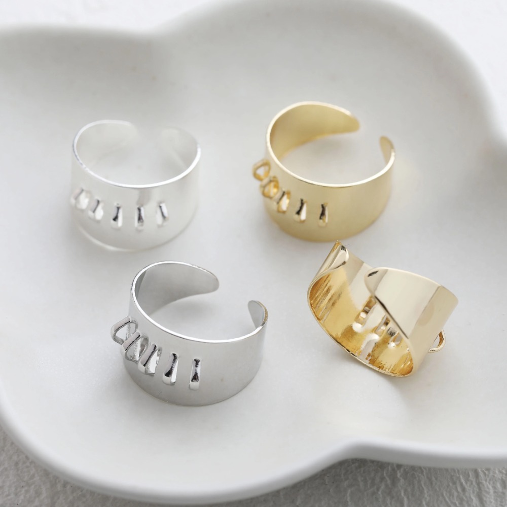 Gold Plated Ring - 4 Stück Messing-Ringfassungen mit hängenden Löchern
