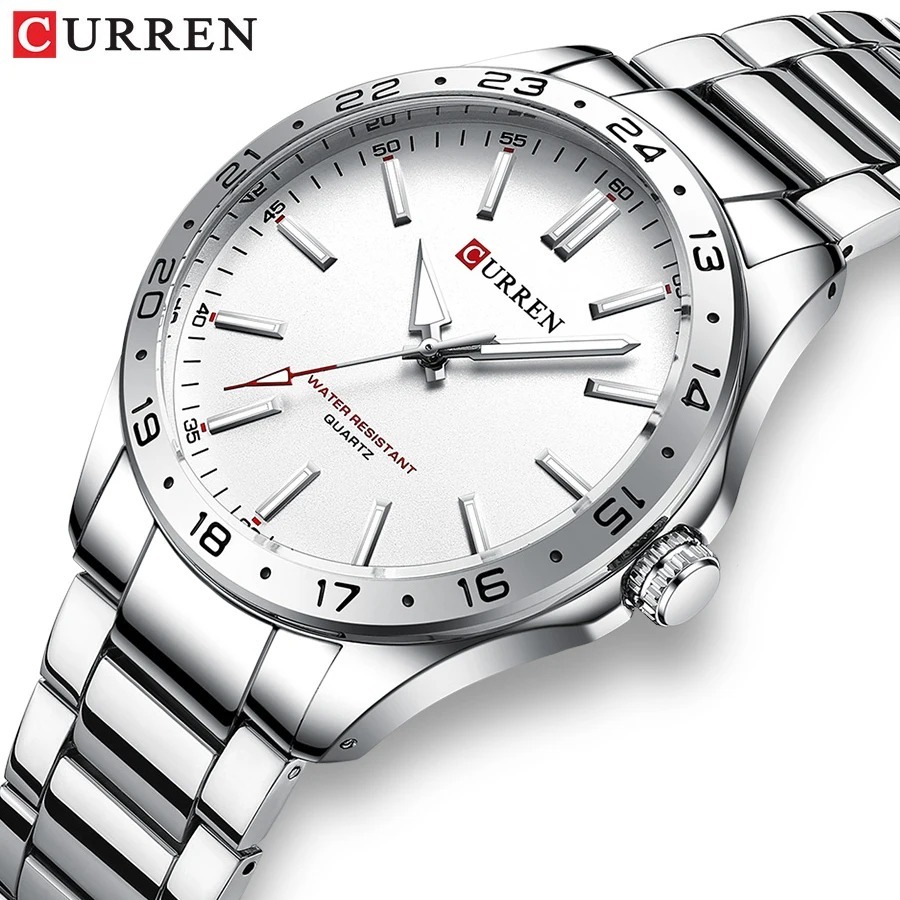 Jewelry Watches Silver - CURREN 8452 Silberweiße Quarz-Geschäftsherrenuhr, Einfache Luxuriöse
