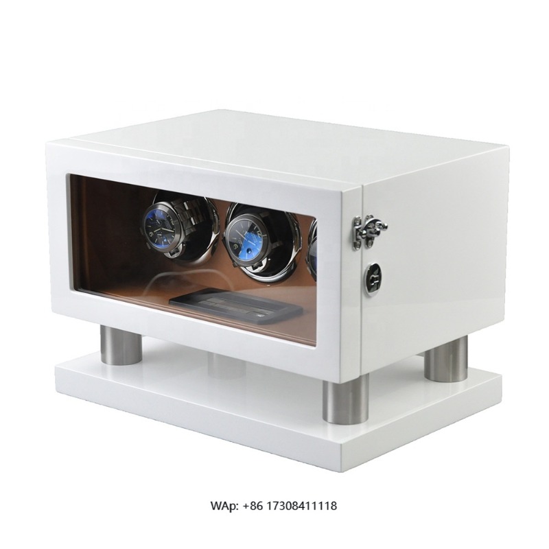 Automatic Watch Winder - Weiß-Braune Leder-Uhrenbeweger-Box mit Gyro-Orbit, 2 Fächer,