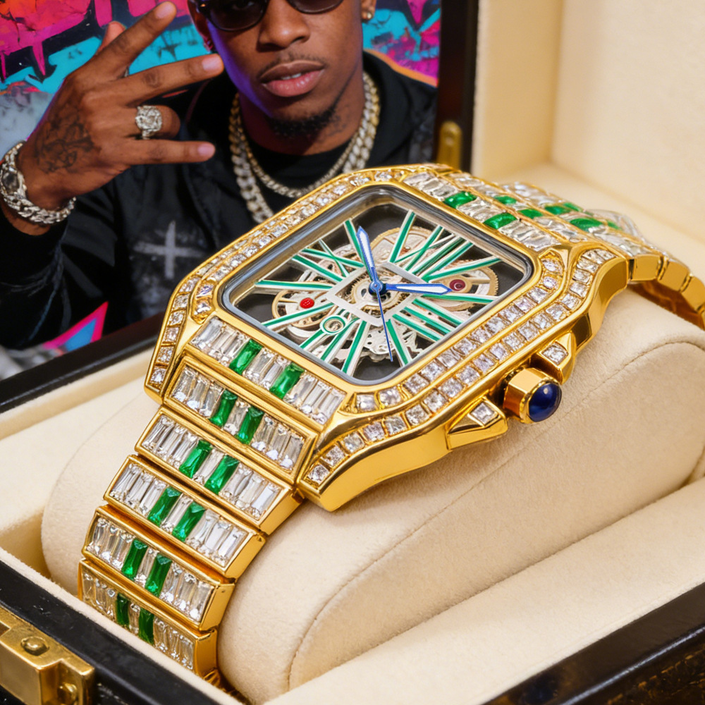 Jewelry Type Watches - Hohle Luxus-Bling-Quarz-Armbanduhr für Herren, angesagte Mode,