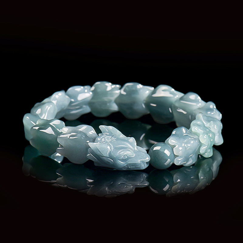 Jewelry & Watches Spółka Z Ograniczoną Odpowiedzialnością Sp Z Oo - Blaues Burmesisches Jadeit-Drachenarmband Geschnitzter Edelstein-Armreif Talisman