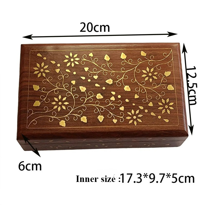 Indian Jewelry Watches - Handgefertigte Kupfer-Intarsien Massivholzbox Schmuckorganizer Indisches Rosenholz